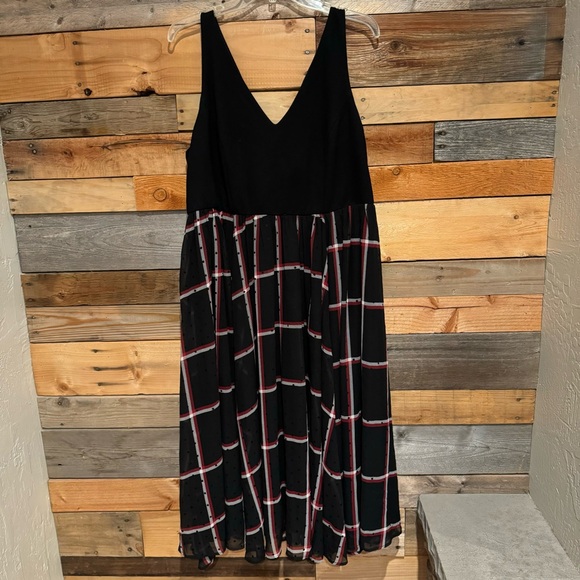 Torrid Midi Chiffon Plaid Skirt Mixed Media Skater Dress Black/Red Plus Size 16 - Picture 10 of 14